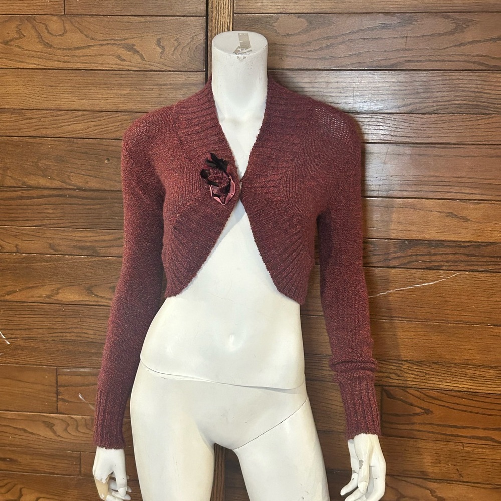 Red Knit Shrug Sweater with Bolero Silhouette